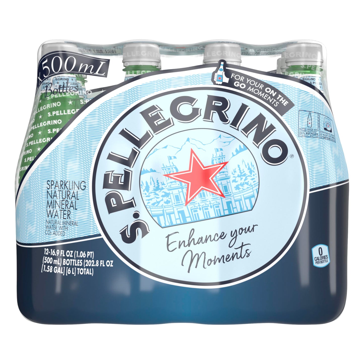 S.Pellegrino Sparkling Natural Mineral Water, 33.8 fl oz. Plastic Bottles (Pack of 12)