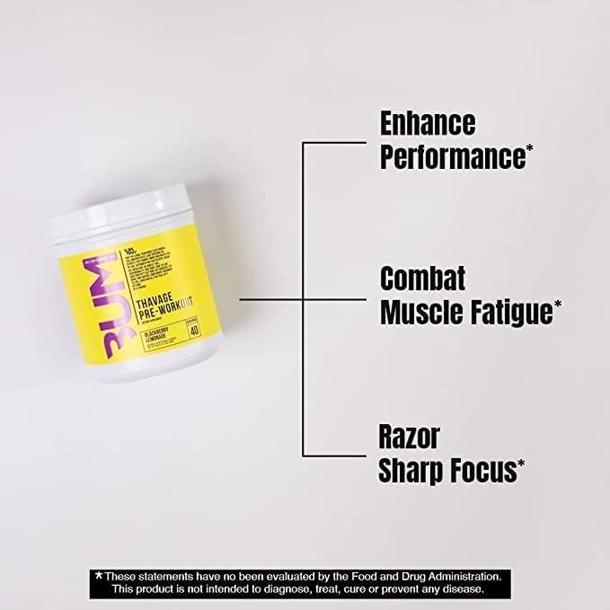 RAW Preworkout Powder, Thavage (Green Crush) - Chris Bumstead Sports Nutrition Supplement for Men & Women - Cbum Pre Workout for Working Out, Hydration, Mental Focus & Energy - 40 Servings