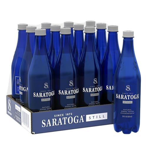 Saratoga Sparkling Water Bottles, 12-Pack - Carbonated Spring Bottled Water with Naturally Occurring Minerals & Electrolytes - Recycled PET Plastic Bottles - 28 Fl Oz