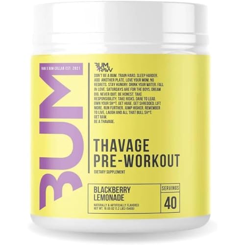 RAW Preworkout Powder, Thavage (Green Crush) - Chris Bumstead Sports Nutrition Supplement for Men & Women - Cbum Pre Workout for Working Out, Hydration, Mental Focus & Energy - 40 Servings
