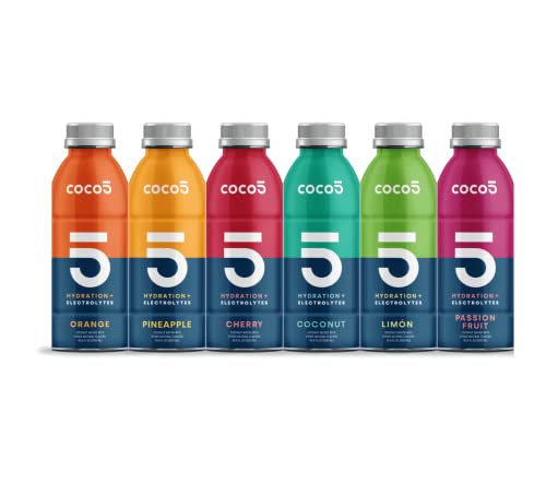 Coco5 Clean Sports Hydration Cherry Flavor | 100% Natural | 50% Less Sugar | Nothing Artificial | Non-GMO | Gluten Free | Developed by Pro Trainers for Pro Athletes | 16.9 OZ (Pack - 12)