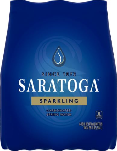 Saratoga Sparkling Water Bottles, 12-Pack - Carbonated Spring Bottled Water with Naturally Occurring Minerals & Electrolytes - Recycled PET Plastic Bottles - 28 Fl Oz