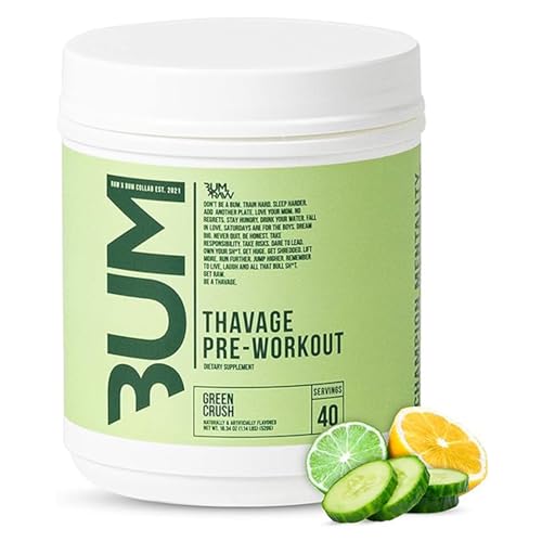 RAW Preworkout Powder, Thavage (Green Crush) - Chris Bumstead Sports Nutrition Supplement for Men & Women - Cbum Pre Workout for Working Out, Hydration, Mental Focus & Energy - 40 Servings