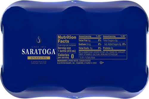 Saratoga Sparkling Water Bottles, 12-Pack - Carbonated Spring Bottled Water with Naturally Occurring Minerals & Electrolytes - Recycled PET Plastic Bottles - 28 Fl Oz