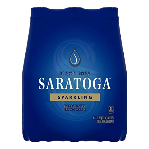 Saratoga Sparkling Water Bottles, 12-Pack - Carbonated Spring Bottled Water with Naturally Occurring Minerals & Electrolytes - Recycled PET Plastic Bottles - 28 Fl Oz
