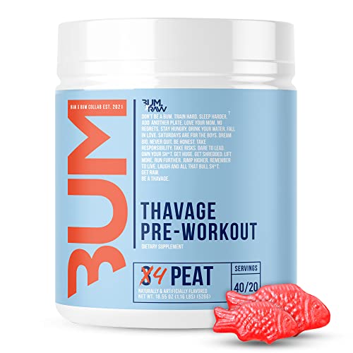 RAW Preworkout Powder, Thavage (Green Crush) - Chris Bumstead Sports Nutrition Supplement for Men & Women - Cbum Pre Workout for Working Out, Hydration, Mental Focus & Energy - 40 Servings