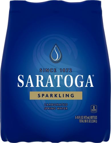 Saratoga Sparkling Water Bottles, 12-Pack - Carbonated Spring Bottled Water with Naturally Occurring Minerals & Electrolytes - Recycled PET Plastic Bottles - 28 Fl Oz