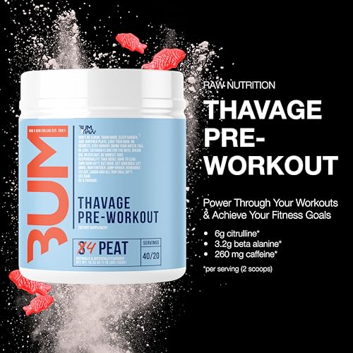 RAW Preworkout Powder, Thavage (Green Crush) - Chris Bumstead Sports Nutrition Supplement for Men & Women - Cbum Pre Workout for Working Out, Hydration, Mental Focus & Energy - 40 Servings