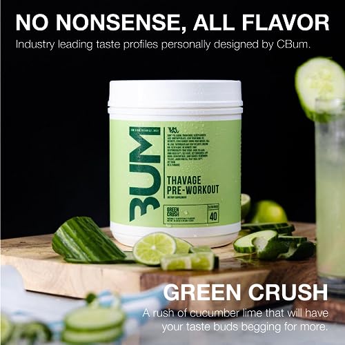 RAW Preworkout Powder, Thavage (Green Crush) - Chris Bumstead Sports Nutrition Supplement for Men & Women - Cbum Pre Workout for Working Out, Hydration, Mental Focus & Energy - 40 Servings