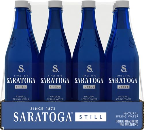 Saratoga Sparkling Water Bottles, 12-Pack - Carbonated Spring Bottled Water with Naturally Occurring Minerals & Electrolytes - Recycled PET Plastic Bottles - 28 Fl Oz