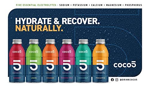 Coco5 Clean Sports Hydration Cherry Flavor | 100% Natural | 50% Less Sugar | Nothing Artificial | Non-GMO | Gluten Free | Developed by Pro Trainers for Pro Athletes | 16.9 OZ (Pack - 12)