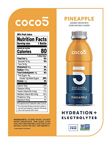 Coco5 Clean Sports Hydration Cherry Flavor | 100% Natural | 50% Less Sugar | Nothing Artificial | Non-GMO | Gluten Free | Developed by Pro Trainers for Pro Athletes | 16.9 OZ (Pack - 12)