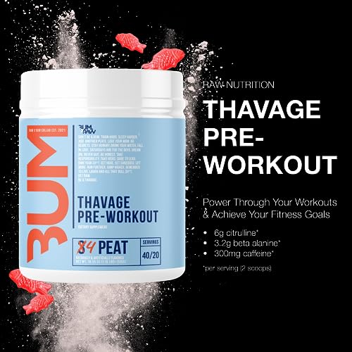 RAW Preworkout Powder, Thavage (Green Crush) - Chris Bumstead Sports Nutrition Supplement for Men & Women - Cbum Pre Workout for Working Out, Hydration, Mental Focus & Energy - 40 Servings