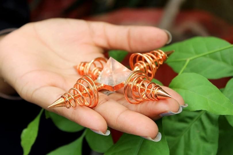 Handcrafted Exquisite Copper Coil Crystal Quartz Pyramid Energy Generator 4 Points Healing Reiki Chakra Balancing