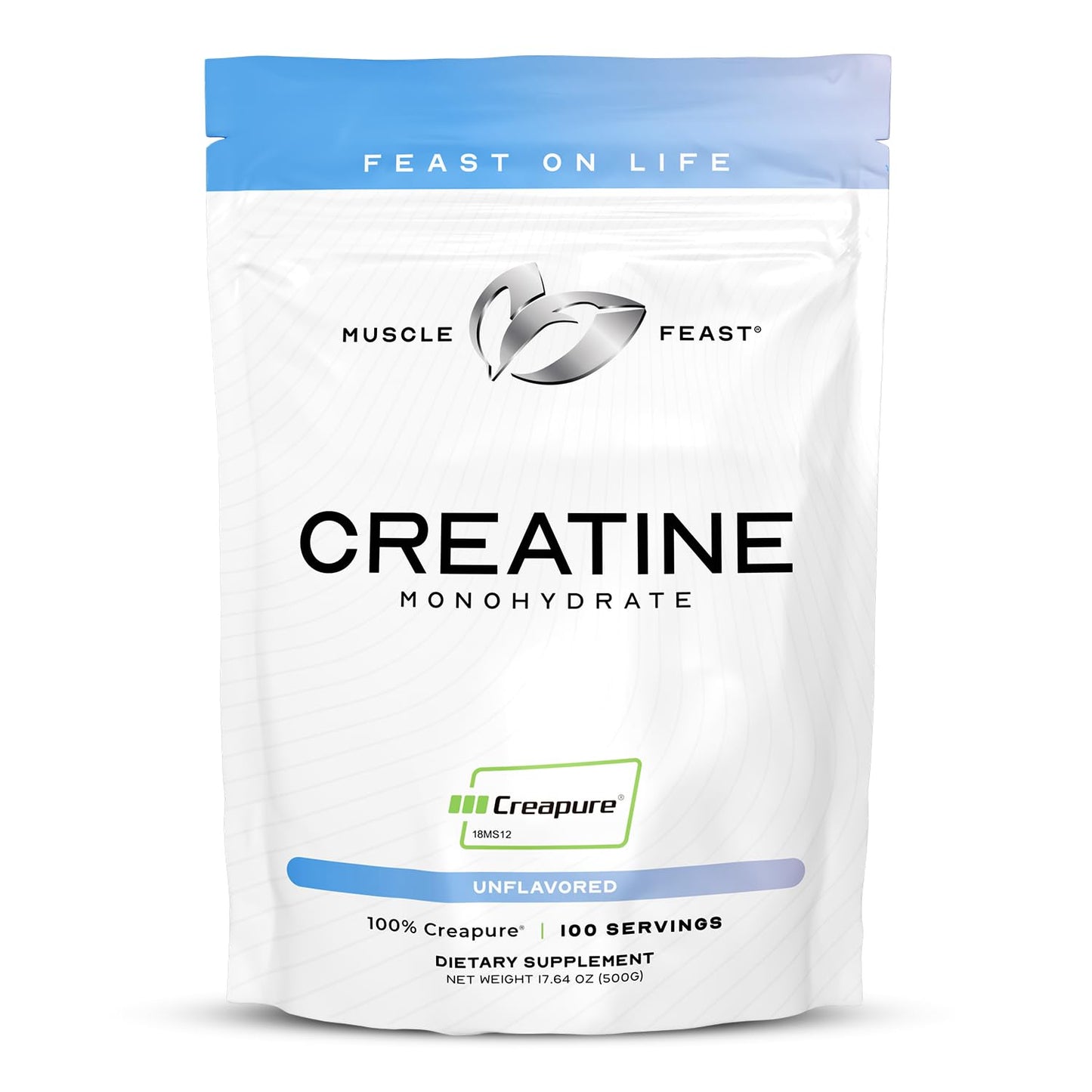 Muscle Feast Creapure Creatine Monohydrate Powder, Vegan Keto Friendly Gluten-Free, Mass Gainer, Muscle Recovery Supplement and Best Creatine for Muscle Growth, Unflavored, 300g
