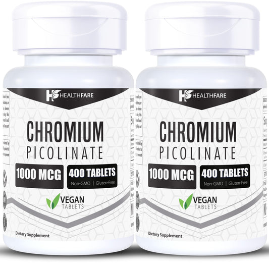Chromium Picolinate 1000mcg | 400 Tablets | Support Carbohydrate Breakdown & Metabolism | Non-GMO and Gluten-Free by HealthFare
