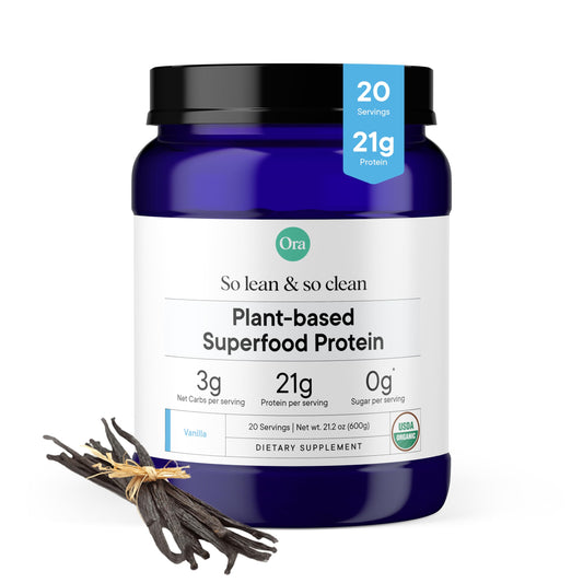 Ora Organic Protein Powder - 21g Plant-Based + Superfood for Women and Men - Vanilla Flavor 20 Servings, Clean Source, Third-party Tested, Gluten-Free