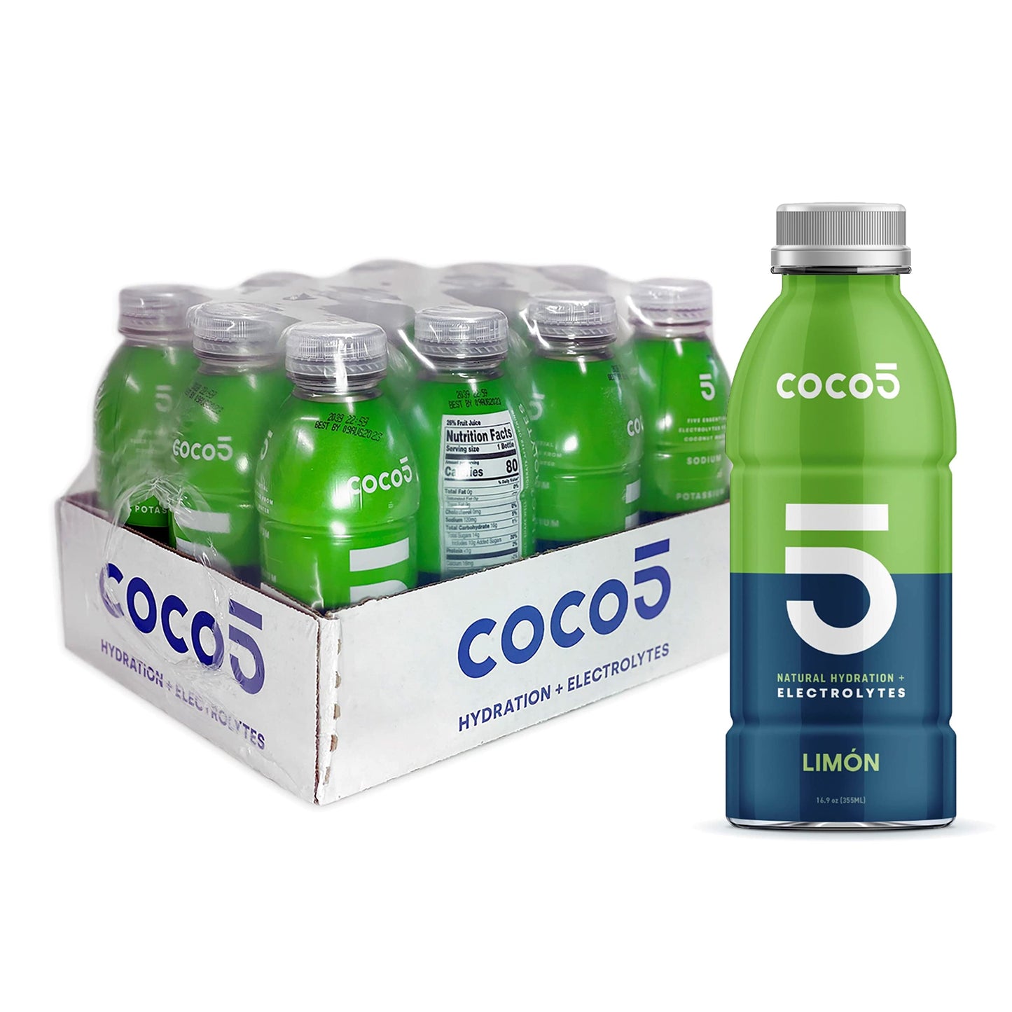 Coco5 Clean Sports Hydration Cherry Flavor | 100% Natural | 50% Less Sugar | Nothing Artificial | Non-GMO | Gluten Free | Developed by Pro Trainers for Pro Athletes | 16.9 OZ (Pack - 12)