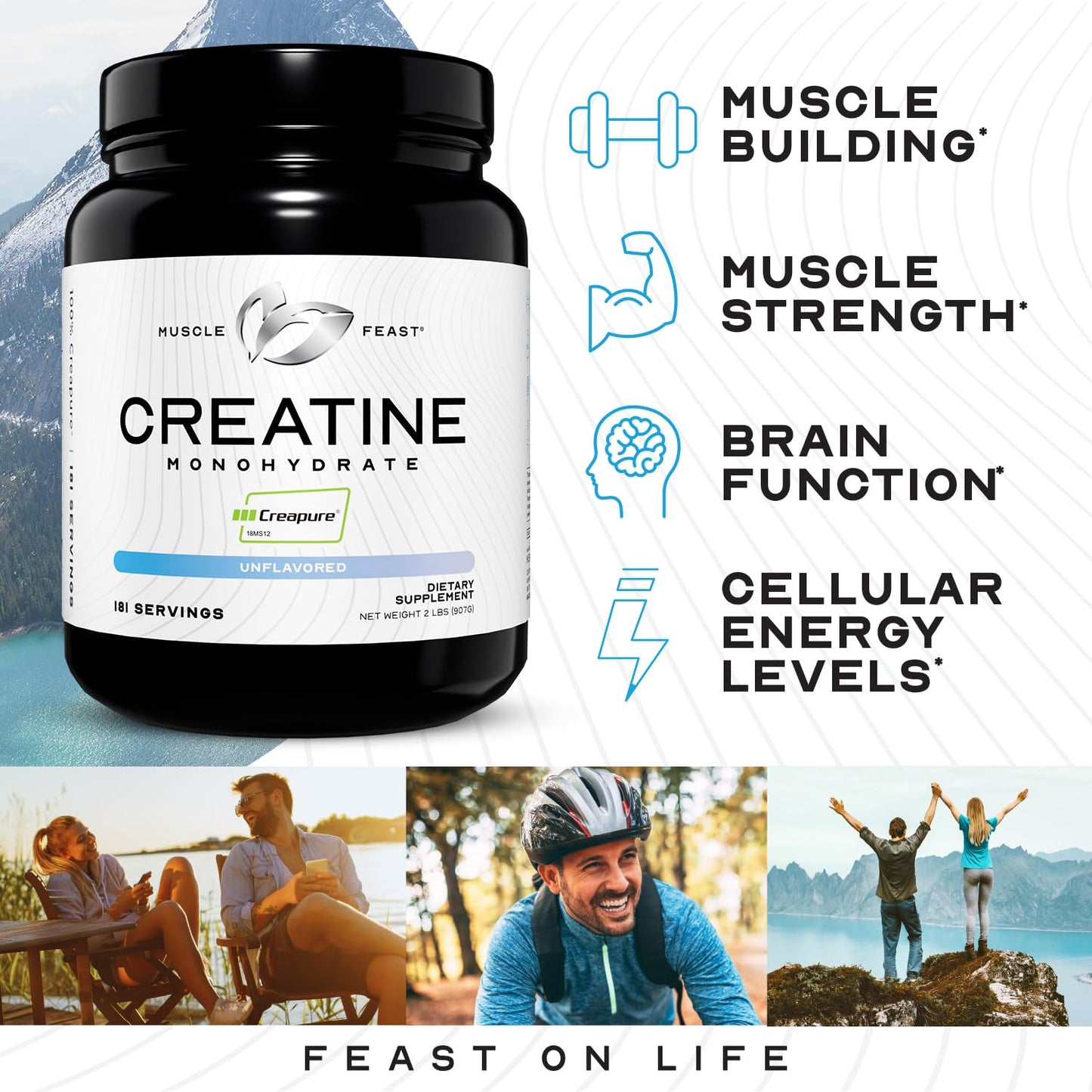 Muscle Feast Creapure Creatine Monohydrate Powder, Vegan Keto Friendly Gluten-Free, Mass Gainer, Muscle Recovery Supplement and Best Creatine for Muscle Growth, Unflavored, 300g