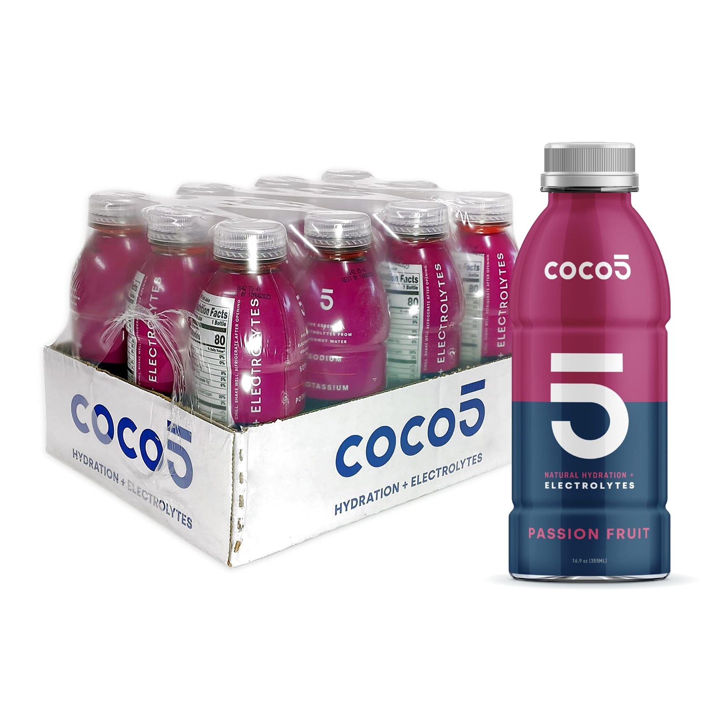 Coco5 Clean Sports Hydration Cherry Flavor | 100% Natural | 50% Less Sugar | Nothing Artificial | Non-GMO | Gluten Free | Developed by Pro Trainers for Pro Athletes | 16.9 OZ (Pack - 12)