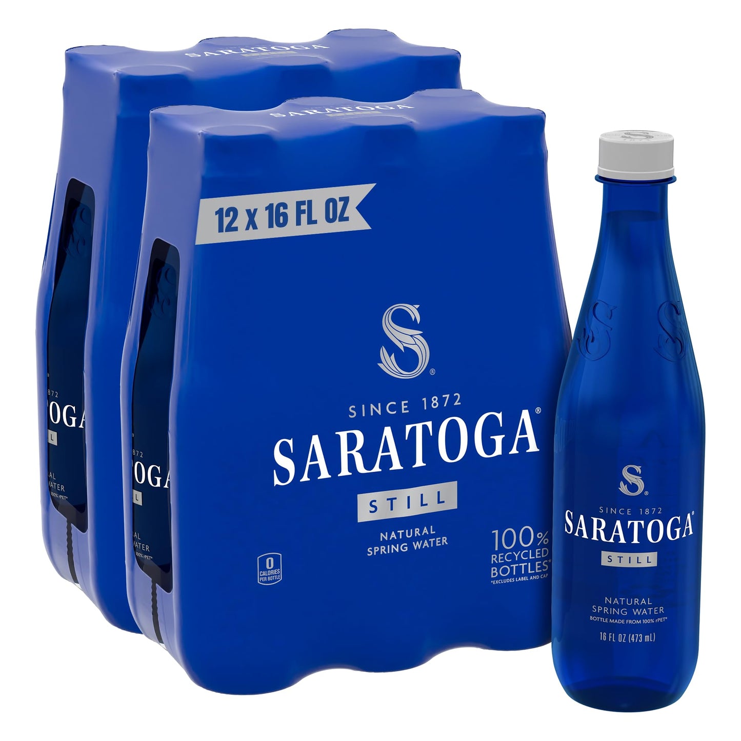 Saratoga Sparkling Water Bottles, 12-Pack - Carbonated Spring Bottled Water with Naturally Occurring Minerals & Electrolytes - Recycled PET Plastic Bottles - 28 Fl Oz