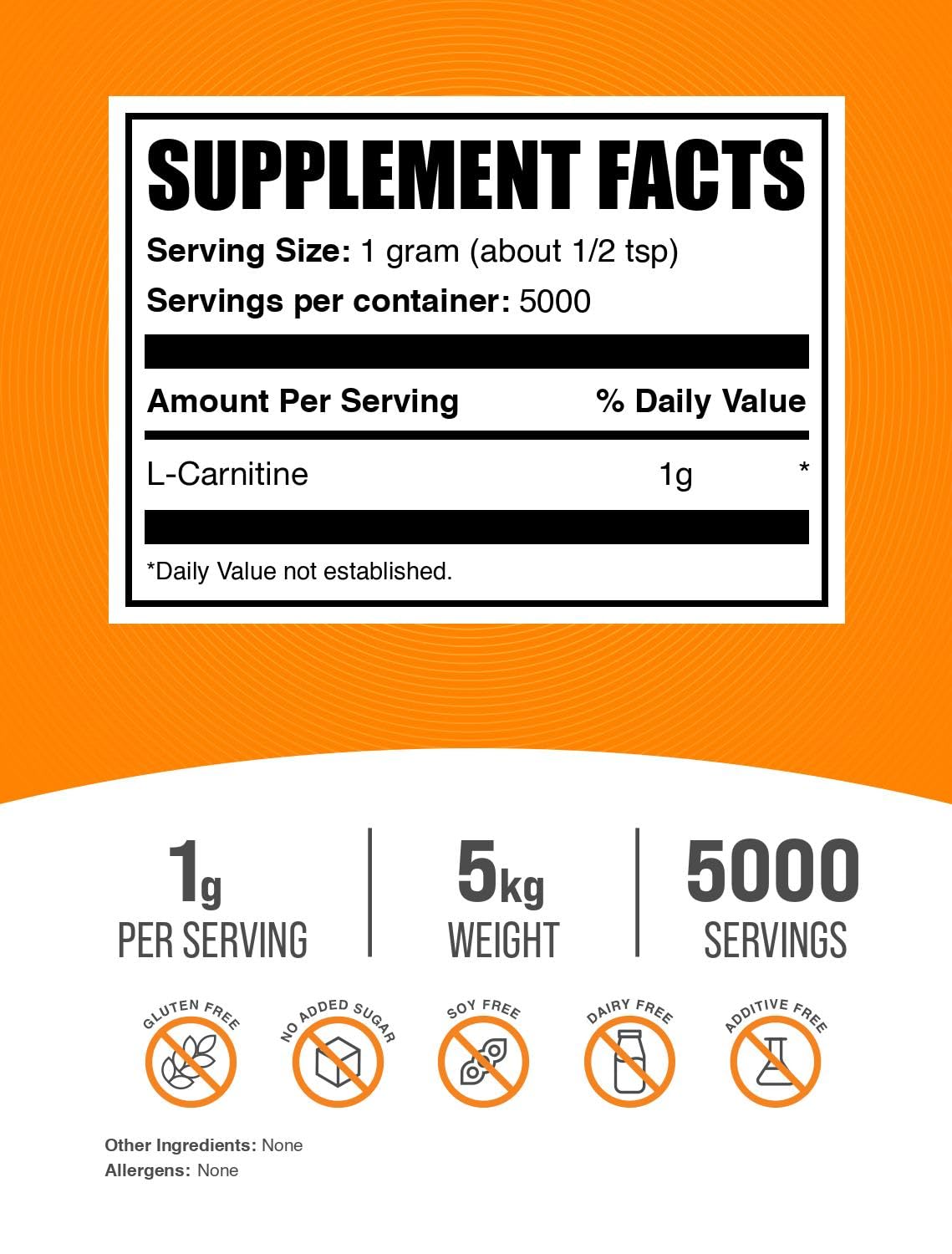 BulkSupplements.com L-Carnitine Powder - Carnitine Supplement, L Carnitine 1000mg, Carnitine Powder - Amino Acid Supplement, Gluten Free, 1g per Serving, 250g (8.8 oz) (Pack of 1)