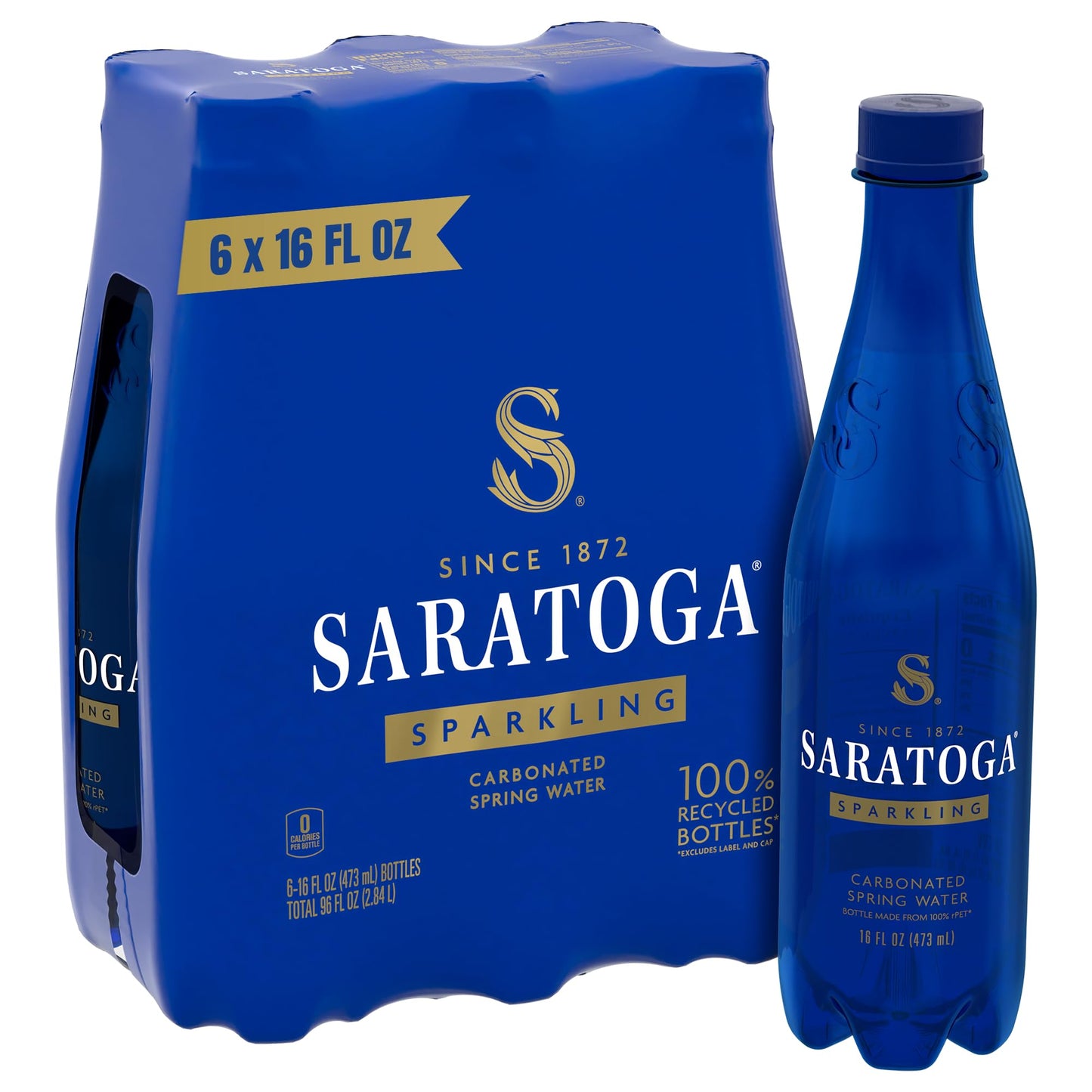 Saratoga Sparkling Water Bottles, 12-Pack - Carbonated Spring Bottled Water with Naturally Occurring Minerals & Electrolytes - Recycled PET Plastic Bottles - 28 Fl Oz