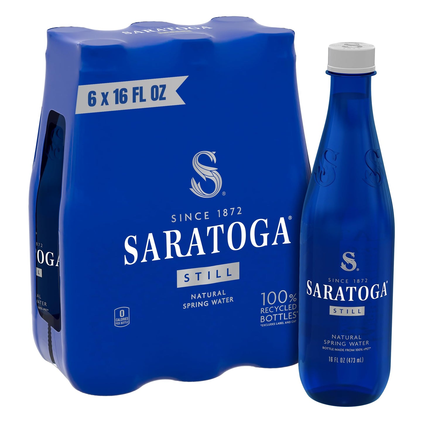 Saratoga Sparkling Water Bottles, 12-Pack - Carbonated Spring Bottled Water with Naturally Occurring Minerals & Electrolytes - Recycled PET Plastic Bottles - 28 Fl Oz