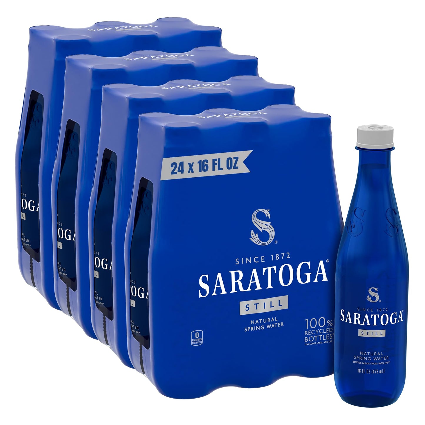 Saratoga Sparkling Water Bottles, 12-Pack - Carbonated Spring Bottled Water with Naturally Occurring Minerals & Electrolytes - Recycled PET Plastic Bottles - 28 Fl Oz