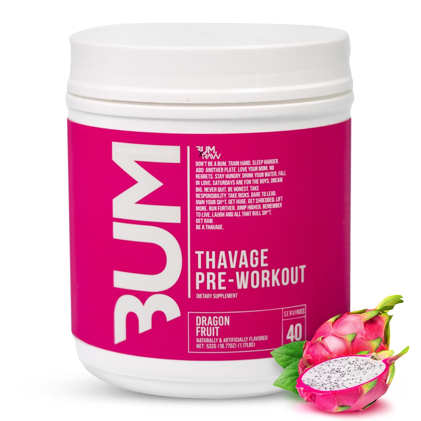 RAW Preworkout Powder, Thavage (Green Crush) - Chris Bumstead Sports Nutrition Supplement for Men & Women - Cbum Pre Workout for Working Out, Hydration, Mental Focus & Energy - 40 Servings
