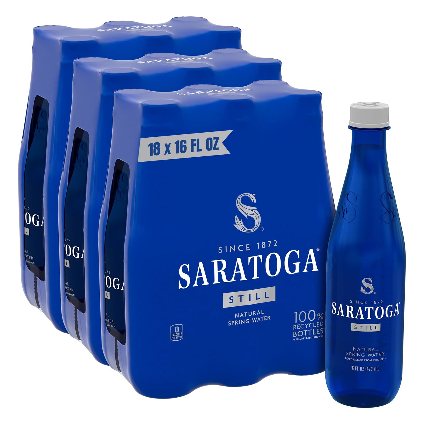 Saratoga Sparkling Water Bottles, 12-Pack - Carbonated Spring Bottled Water with Naturally Occurring Minerals & Electrolytes - Recycled PET Plastic Bottles - 28 Fl Oz