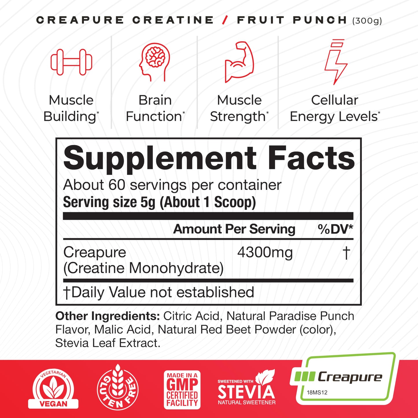 Muscle Feast Creapure Creatine Monohydrate Powder, Vegan Keto Friendly Gluten-Free, Mass Gainer, Muscle Recovery Supplement and Best Creatine for Muscle Growth, Unflavored, 300g