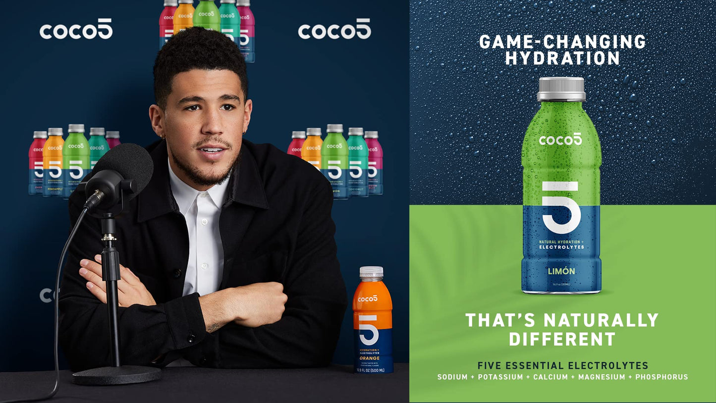 Coco5 Clean Sports Hydration Cherry Flavor | 100% Natural | 50% Less Sugar | Nothing Artificial | Non-GMO | Gluten Free | Developed by Pro Trainers for Pro Athletes | 16.9 OZ (Pack - 12)