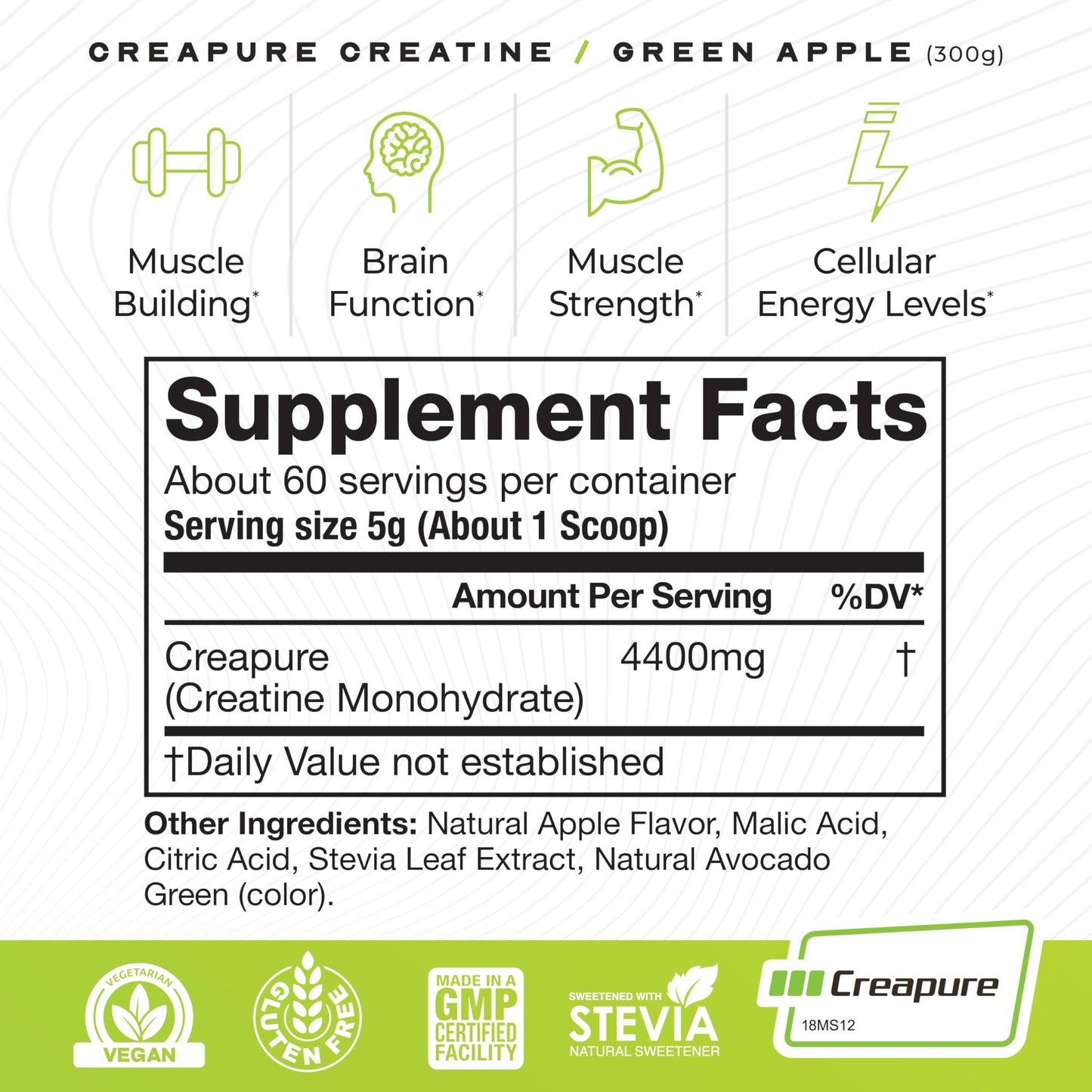 Muscle Feast Creapure Creatine Monohydrate Powder, Vegan Keto Friendly Gluten-Free, Mass Gainer, Muscle Recovery Supplement and Best Creatine for Muscle Growth, Unflavored, 300g