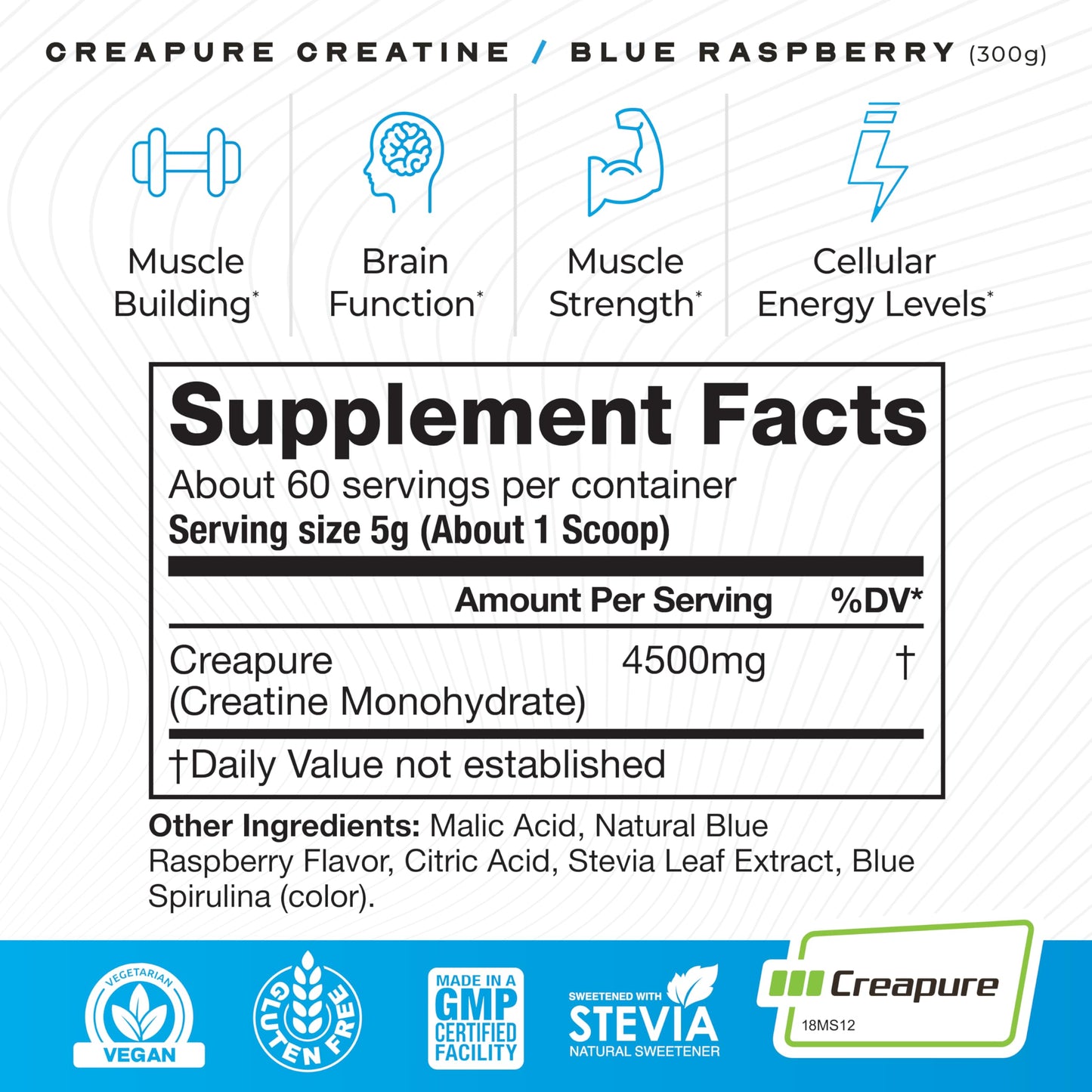 Muscle Feast Creapure Creatine Monohydrate Powder, Vegan Keto Friendly Gluten-Free, Mass Gainer, Muscle Recovery Supplement and Best Creatine for Muscle Growth, Unflavored, 300g